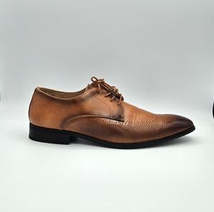 Portabella New York Mens 11 Cognac Leather Cap Toe Oxford Derby Dress Shoes